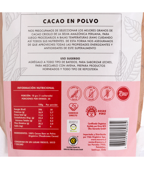Cacao en polvo orgánico 500 gr